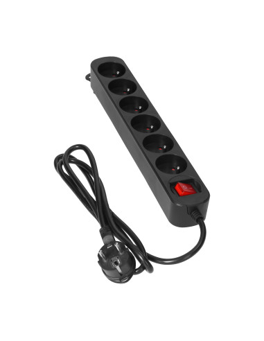 Przedłużacz 6-krotny 2P+Z, z wyłącznikiem, 3m...