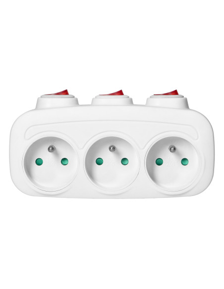 Rozgałęźnik 3x2P+Z z 3 włącznikami