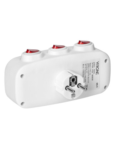 Rozgałęźnik 3x2P+Z z 3 włącznikami