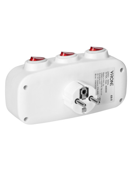 Rozgałęźnik 3x2P+Z z 3 włącznikami