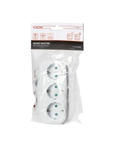 Rozgałęźnik 3x2P+Z (Schuko) z 3 włącznikami