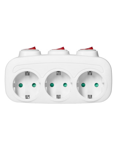 Rozgałęźnik 3x2P+Z (Schuko) z 3 włącznikami