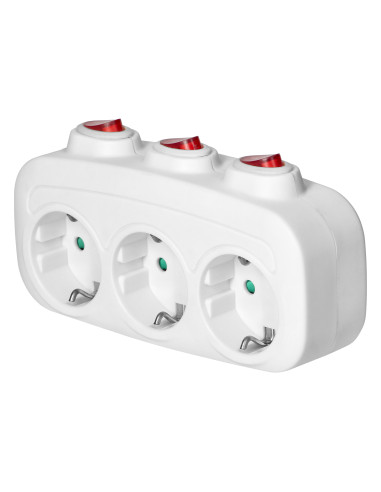 Rozgałęźnik 3x2P+Z (Schuko) z 3 włącznikami