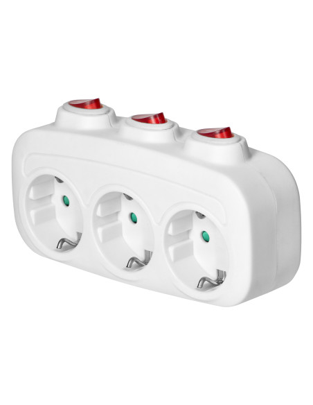 Rozgałęźnik 3x2P+Z (Schuko) z 3 włącznikami