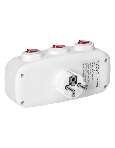 Rozgałęźnik 3x2P+Z (Schuko) z 3 włącznikami