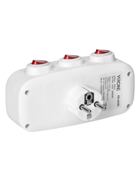 Rozgałęźnik 3x2P+Z (Schuko) z 3 włącznikami