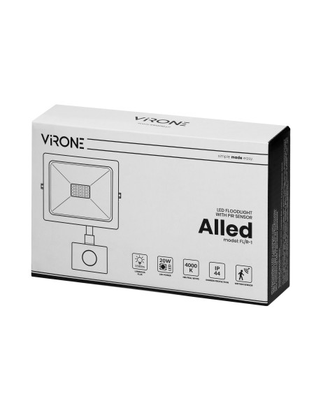 ALLED 20W Naświetlacz LED z PIR, 1500lm, IP44, 4000K, Alu+Glass
