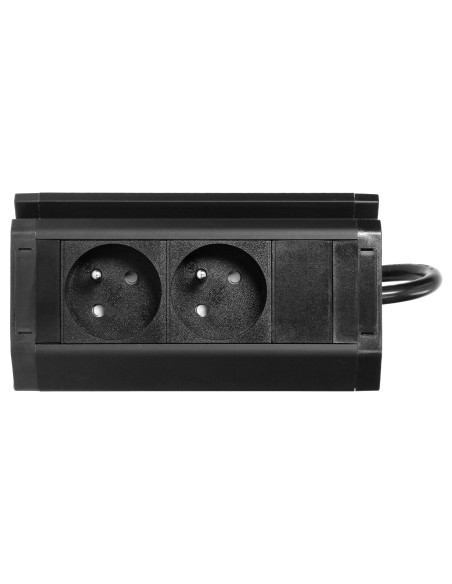 Podwójne gniazdo meblowe z uchwytem na telefon i przewodem 1,5m, 2x2P+Z, czarne