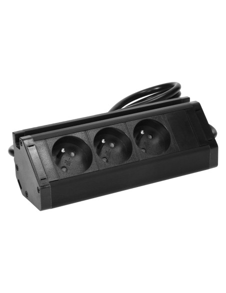 Potrójne gniazdo meblowe z uchwytem na telefon i przewodem 1,5m, 3x2P+Z, czarne