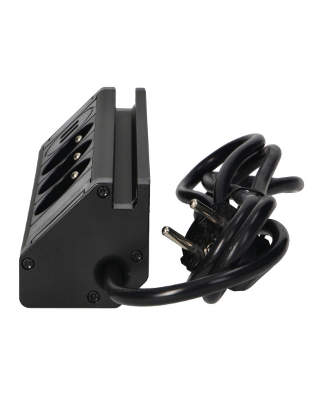 Potrójne gniazdo meblowe z uchwytem na telefon, ładowarką USB i przewodem 1,5m, 3x2P+Z,  2xUSB (typ A, 2,4A), czarne