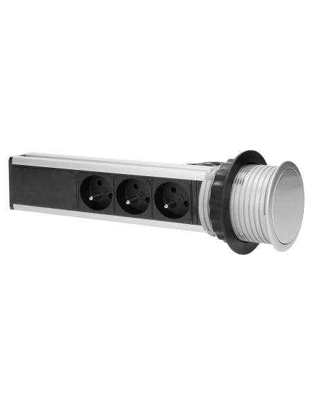Gniazdo meblowe Ø8cm wysuwane z blatu z ładowarką USB i przewodem 1,8m, 3x2P+Z, 2xUSB