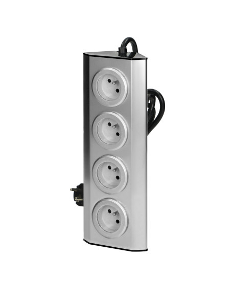 Gniazdo meblowe kuchenne 4x2P+Z, 16A, montaż na rzepy, INOX, przewód 1,5m z płaską wtyczką