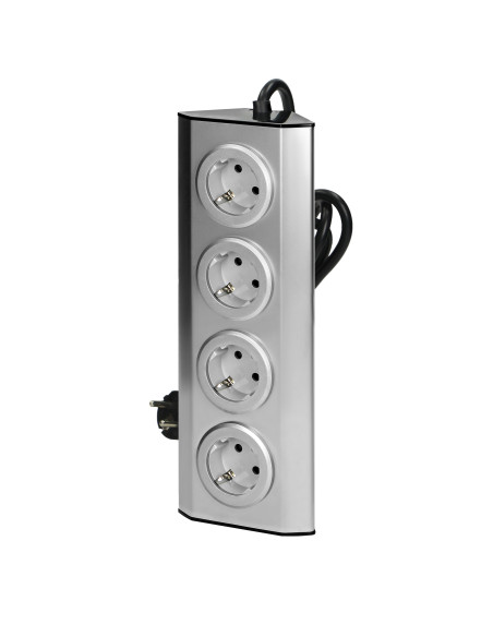 Gniazdo meblowe kuchenne 4x2P+Z, schuko, 16A, montaż na rzepy, INOX, przewód 1,5m z płaską wtyczką