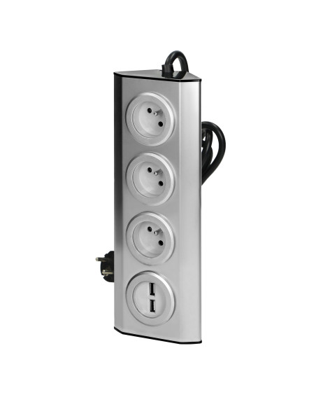  Gniazdo meblowe, kuchenne  z ładowarką USB, montowane na rzepy z przewodem 1,5m i płaską wtyczką - 3x2P+Z french,...