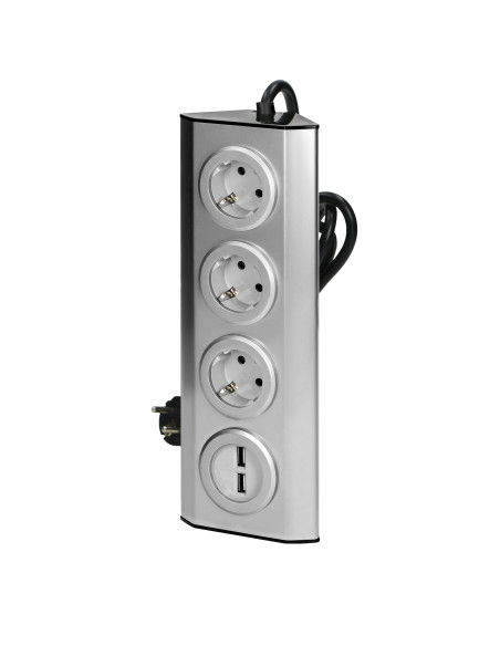  Gniazdo meblowe, kuchenne z ładowarką USB, montowane na rzepy z przewodem 1,5m i płaską wtyczką - 3x2P+Z schuko,...