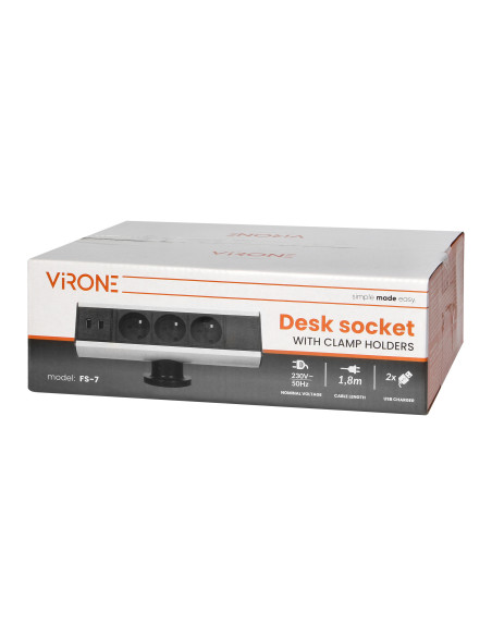 Gniazdo meblowe z ładowarką USB i zaciskiem śrubowym 3x2P+Z, 2xUSB