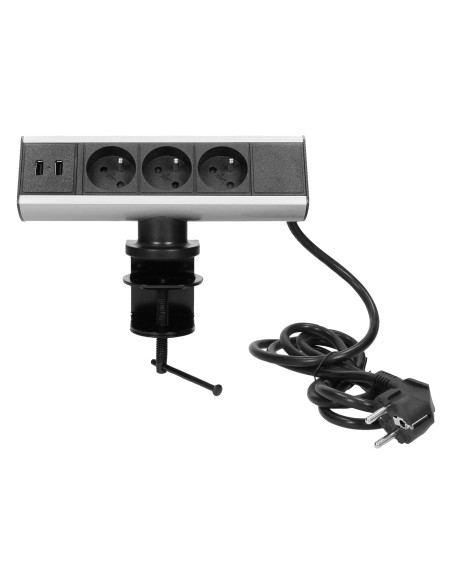 Gniazdo meblowe z ładowarką USB i zaciskiem śrubowym 3x2P+Z, 2xUSB