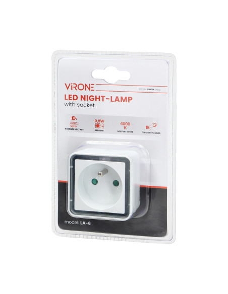 Lampka nocna LED z gniazdem sieciowym, 4000K