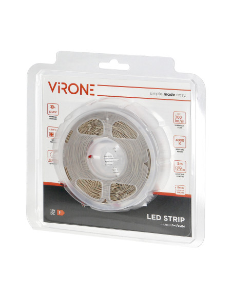  Taśma oświetleniowa LED do mebli i dekoracji pomieszczeń suchych, długość 5m, 60 diod led/m, zasilanie 12V, barwa...