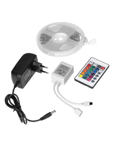 Zestaw taśma LED 12V 100 30L 7.2W/m IP20 RGB 3m + Sterownik RGB + Zasilacz 12V