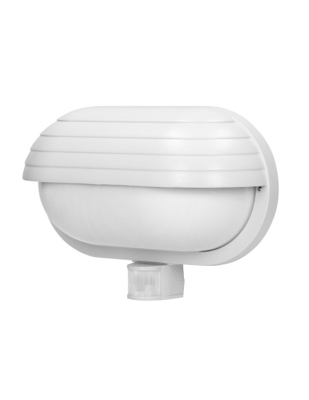 MUSAM, oprawa ogrodowa z czujnikiem ruchu 180st, 1x60W, E27, IP44, z przesłoną, plastik, biała