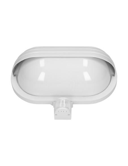 MUSAM, oprawa ogrodowa z czujnikiem ruchu 180st, 1x60W, E27, IP44, z przesłoną, plastik, biała