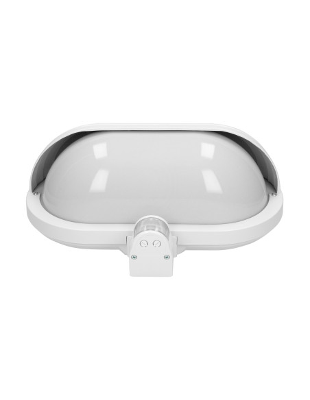 MUSAM, oprawa ogrodowa z czujnikiem ruchu 180st, 1x60W, E27, IP44, z przesłoną, plastik, biała