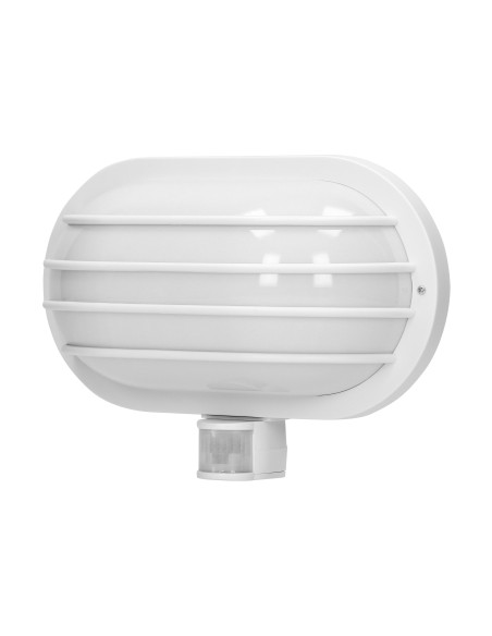 LASO, oprawa ogrodowa z czujnikiem ruchu 180°, 1x60W, E27, IP44, plastik, biała