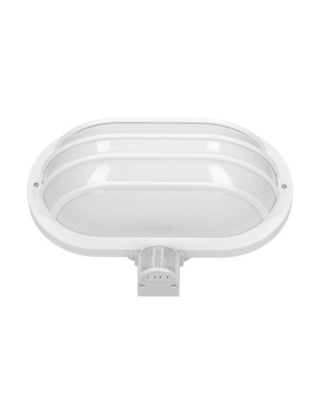 LASO, oprawa ogrodowa z czujnikiem ruchu 180°, 1x60W, E27, IP44, plastik, biała