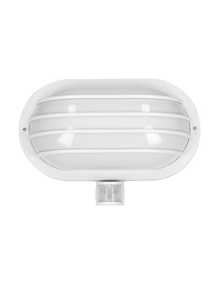 LASO, oprawa ogrodowa z czujnikiem ruchu 180°, 1x60W, E27, IP44, plastik, biała