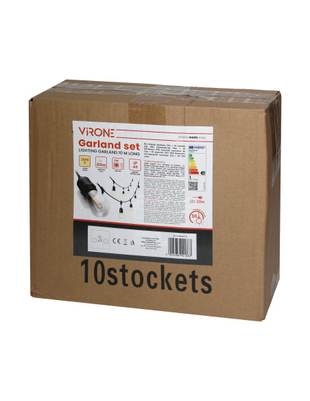 Zestaw girlanda oświetleniowa - 1 sznur 10 m (10 opraw) + 10 żarówek LED 1W E27, 3000K + 1 żarówka gratis