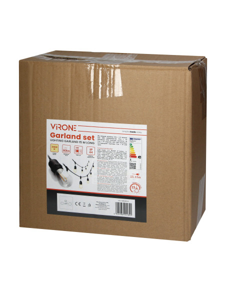 Zestaw girlanda oświetleniowa -1 sznur 15m (15 opraw) + 15 żarówek LED 1W E27, 3000K - ciepła + 1 żarówka gratis!