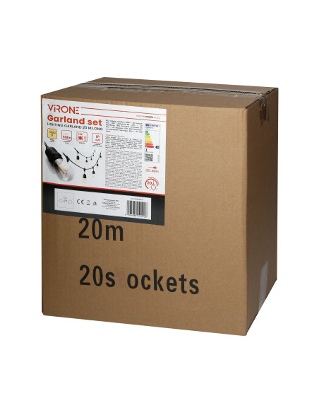 Zestaw girlanda oświetleniowa -1 sznur 20m (20 opraw) + 20 żarówek LED 1W E27, 3000K - ciepła + 1 żarówka gratis!