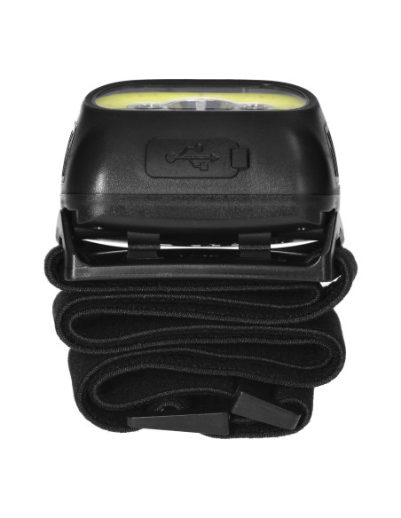 Latarka czołowa COB LED z czujnikiem ruchu, akumulatorowa, czarna