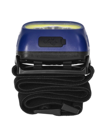 Latarka czołowa COB LED z czujnikiem ruchu, akumulatorowa, niebieska