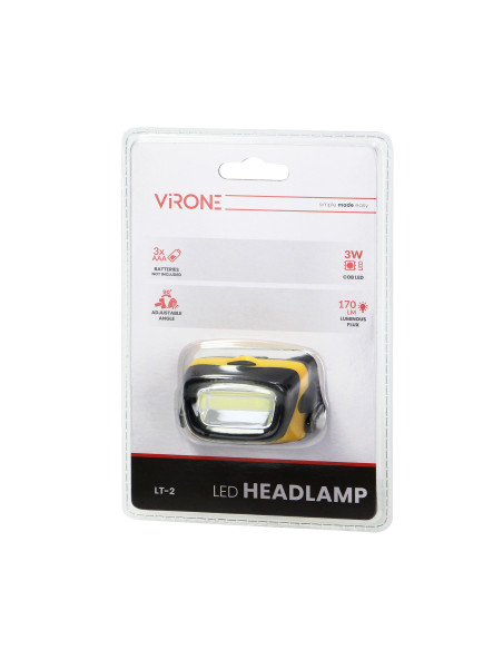 Latarka czołowa LED COB 3W, 170lm, 3 x AAA, ruchoma głowica