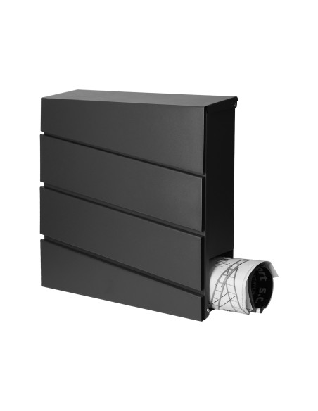 Skrzynka na listy BORNEO z galwanizowanej stali z  gazetnikiem, kolor czarny