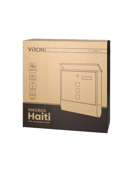 Skrzynka na listy HAITI z galwanizowanej stali z  gazetnikiem i okienkami i wizytownikiem, antracyt