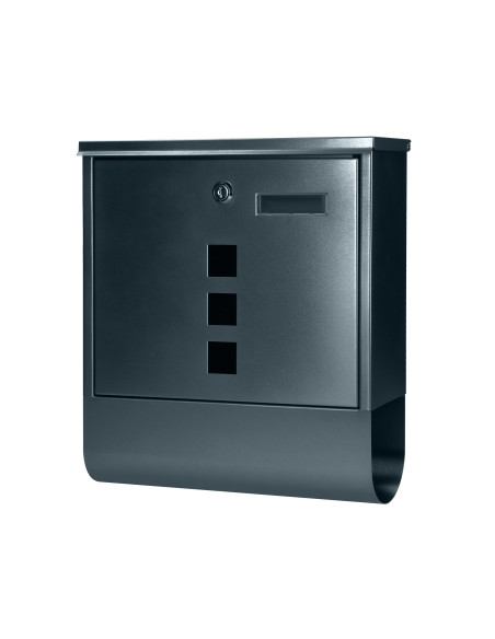 Skrzynka na listy HAITI z galwanizowanej stali z  gazetnikiem i okienkami i wizytownikiem, antracyt