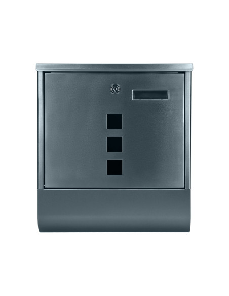 Skrzynka na listy HAITI z galwanizowanej stali z  gazetnikiem i okienkami i wizytownikiem, antracyt