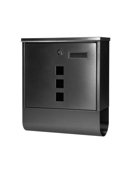 Skrzynka na listy HAITI z galwanizowanej stali z  gazetnikiem i okienkami i wizytownikiem, kolor czarny