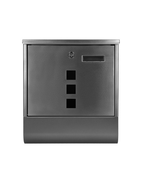 Skrzynka na listy HAITI z galwanizowanej stali z  gazetnikiem i okienkami i wizytownikiem, kolor czarny