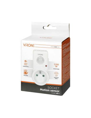 Gniazdkowy czujnik ruchu 120°  IP20, 280W
