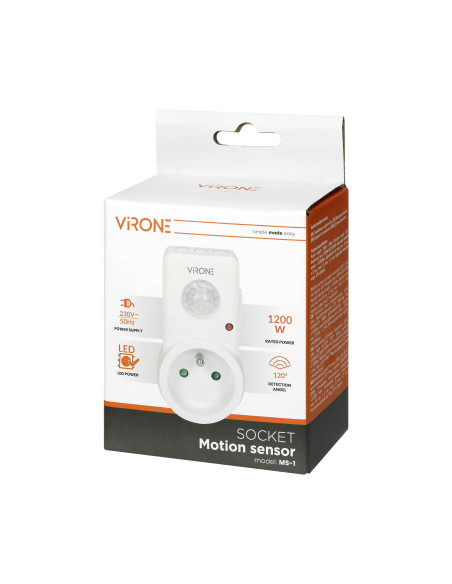 Gniazdkowy czujnik ruchu 120°  IP20, 280W