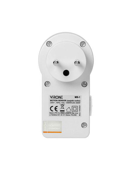 Gniazdkowy czujnik ruchu 120°  IP20, 280W