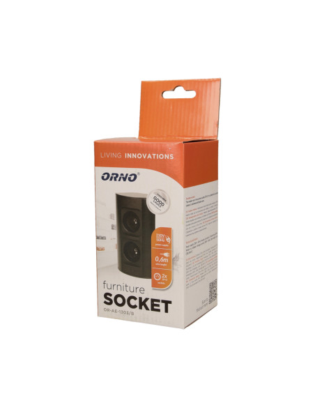 Gniazdo meblowe bez wyłącznika, 2x2P+Z, czarne