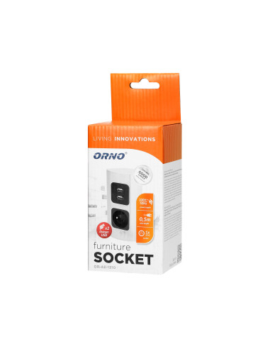 Gniazdo meblowe 1x2P+Z, 2xUSB, wersja schuko