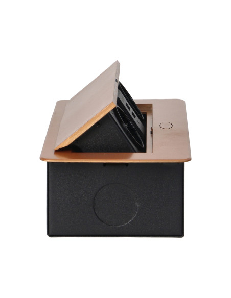 Gniazda meblowe wpuszczane w blat z płaskim frezowanym rantem i ładowarką USB, 2x2P+Z (Schuko), 2xUSB, złote