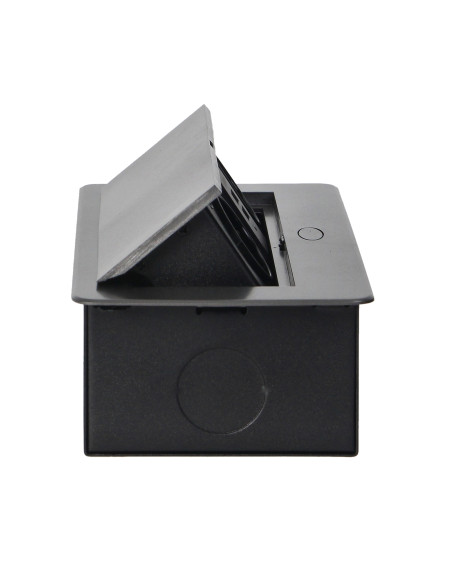 Gniazda meblowe wpuszczane w blat z płaskim frezowanym rantem i ładowarką USB, 2x2P+Z (Schuko), 2xUSB, grafit