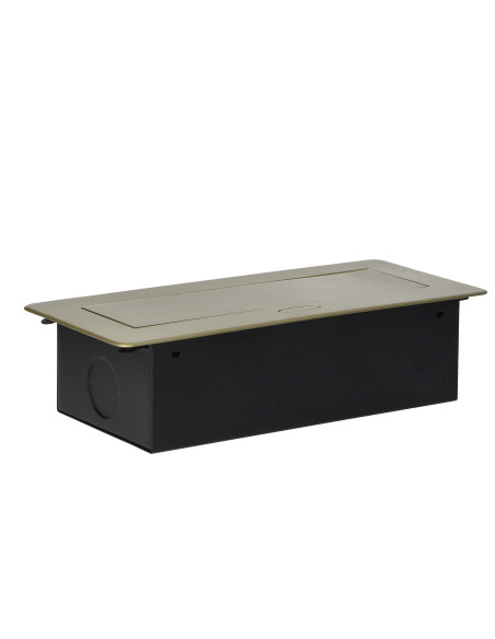 Gniazda meblowe wpuszczane w blat z płaskim frezowanym rantem i ładowarką USB, 2x2P+Z, 2xUSB, mosiądz